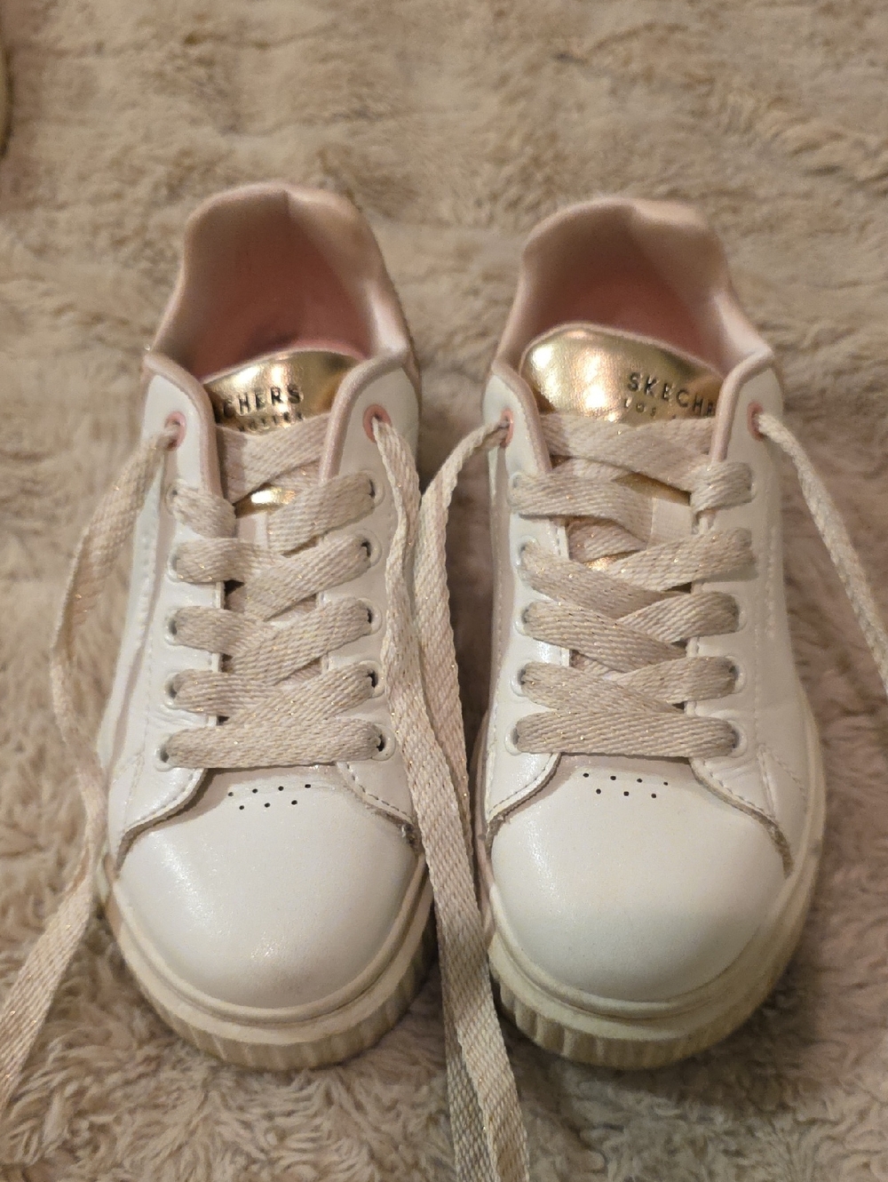 Skechers Women's White Sneakers with Rose Gold Tongue